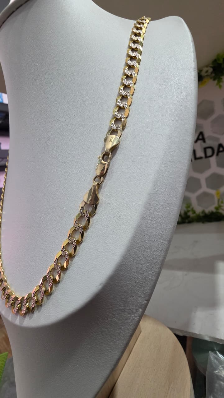 Cadena Cubana Diamantada de 8 mm – Oro de 10K – 65 cm