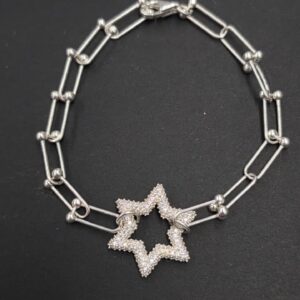 Esclava de Plata 925 con Detalle de Piedras Verdes
